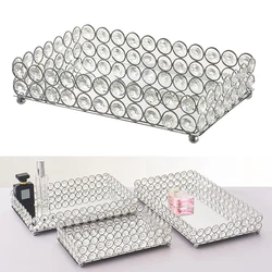Crystal Cosmetic Tray Decorative Vanity Mirrored Jewelry Trinket Organizer Trays Vanity Makeup Tray Decorative Trays