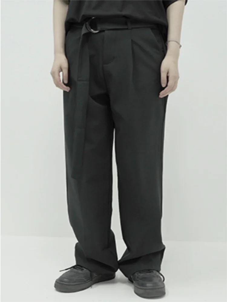 Big size solid color handsome boys straight pants belt casual pants men suit pants floor pants