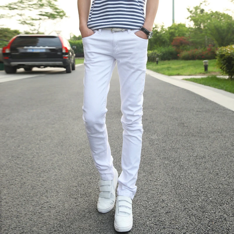 Hot 2021 Mens Pants Fashions Men Casual Denim School Cowboy Black/White Skinny Jeans Men Stretch Boy Teenagers Pencil Pants Men