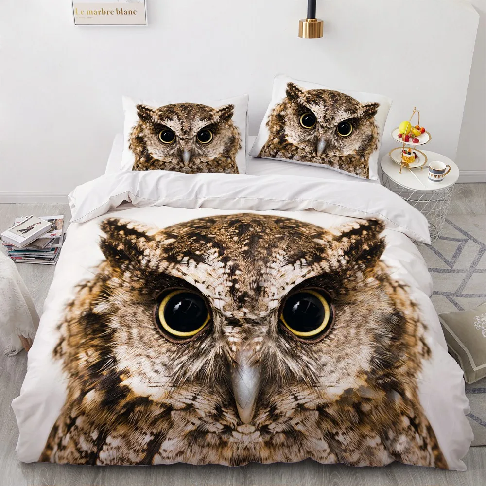 

3D Animal Bedding Sets Owl Duvet Quilt Cover Set Cute Comforter Bed Linen Pillowcase King Queen Full Bed Set Queen Size