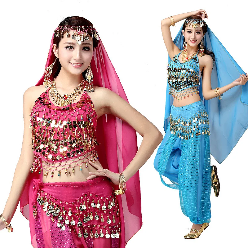 

4pcs/Set Belly Dance Costume Set for Women Sequin Beaded Tassel Bra Oriental Dance Belly Dancing Performance Stage Clothing Suit