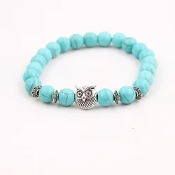 8mm Energy Weathered Agates Chakra Bracelet Yoga Owl Accessories Bracelet Turquoises Black volcanic stone Variety Choice