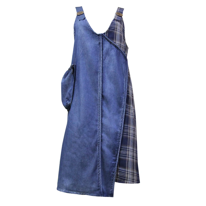 Vestito Da estate 2020 Yuzi. Può Boho Nuovo Cotone Vestiti Dalle Donne Asimmetrico Del Bordo Del Denim Della Bretella Della Rappezzatura Abiti A82125 Vestido