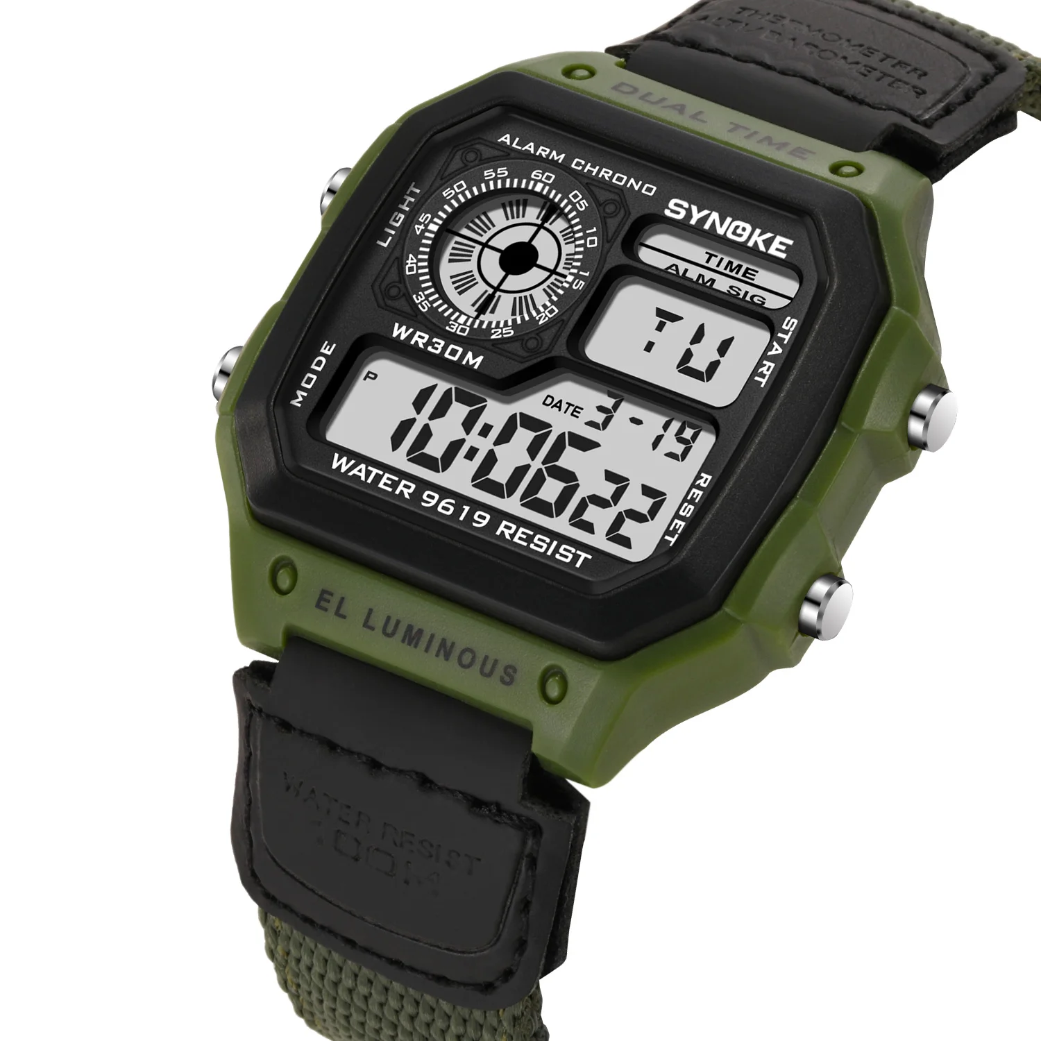 Montre pour homme, marque SYNOKE, étanche aux chocs, numérique, bracelet en Nylon, montres de sport électroniques, relogio masculino