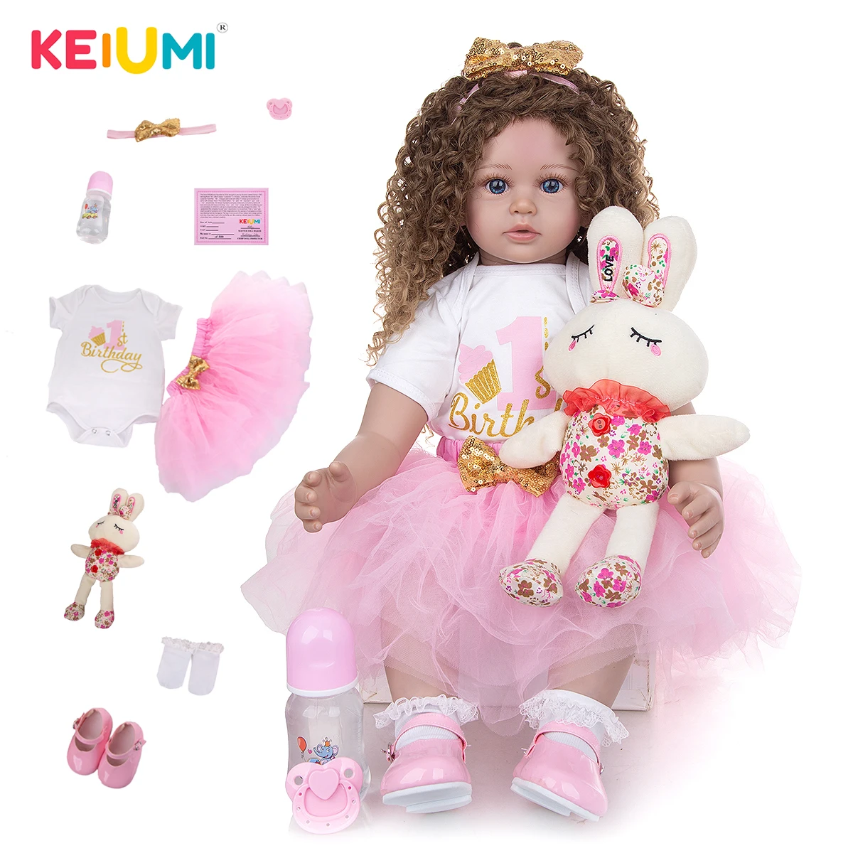 

KEIUMI Beautiful Reborn Baby Dolls 24 Inch Princess Cloth Body Reborn Bebe Toys For Girl Playmate DIY Toy Gift To Child Birthday