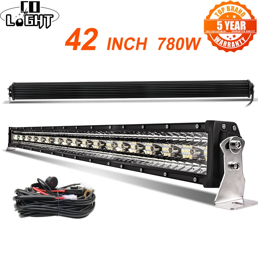 CO LIGHT 42 inch 12D Straight LED Light Bar 780W 3-Rows Spot Flood Combo Beam Led Bar Offroad for UAZ 4x4 SUV ATV Truck Tractors