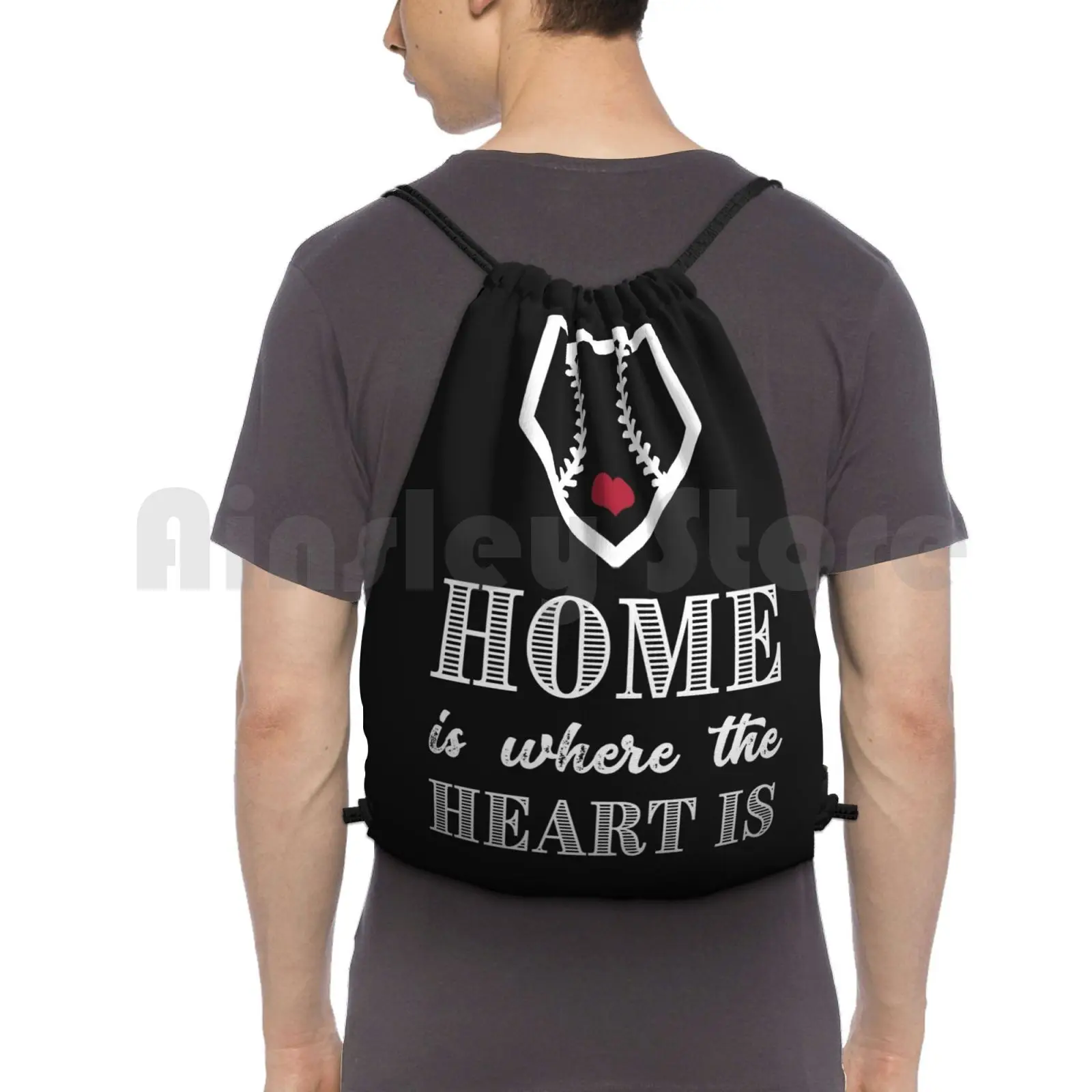 

Home Is Where The Heart Is Baseball Product Backpack Drawstring Bags Gym Bag Waterproof Games Baseball Mom Baseball Funny