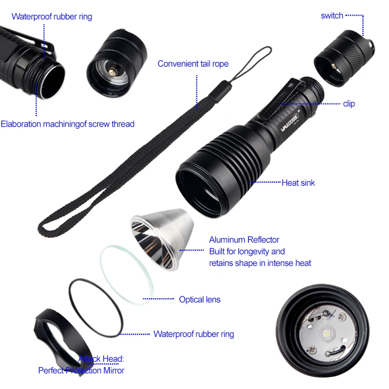 500 yards Powerful  T4 1200 Lumen Led  Flashlight Waterproof Hunting Fishing Flashlight