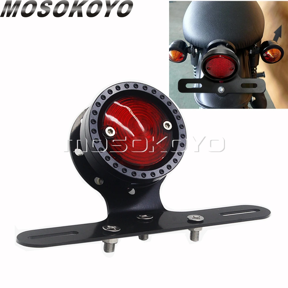 

Red Motorcycle Rear Brake Taillights 12v Bulb Universal Tail Stop Lights w/ White Lincese Plate Lamp Bracket For HARLEY Chopper