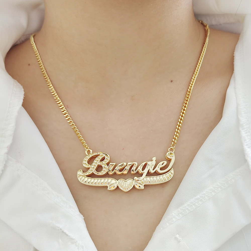 Fashion Personalized Customized Name Necklace With Heart-shaped Design  3mm Cuba Chain Three-dimensional Jewelry Necklace Gift