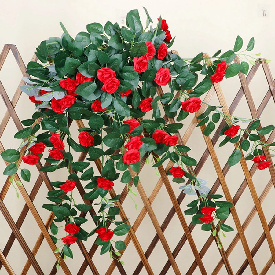 

Artificial Flowers Basket Wall Roses Vine Christmas Decorations for Home Silk Leaf Rattan Wedding Scenery Garden Fence Autumn