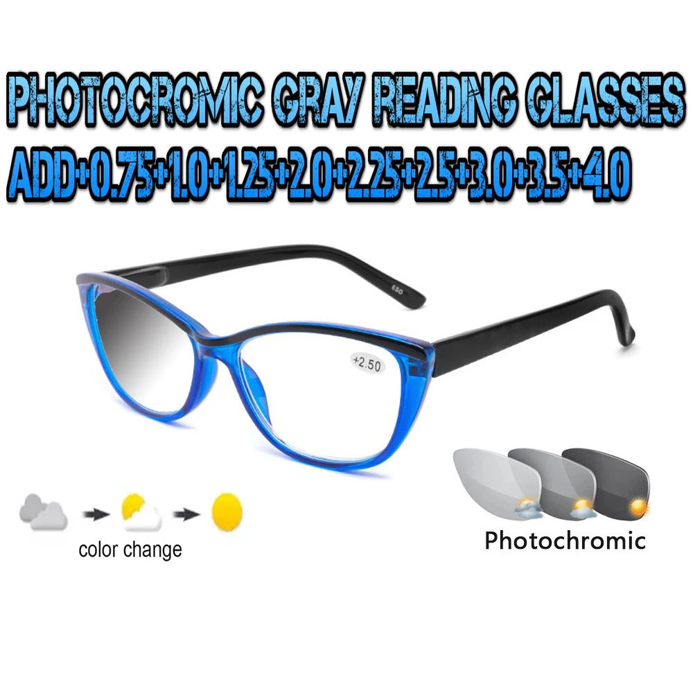 Photochromic Gray Reading Glasses Rectangularcat's EyesTrend High Quality Fashion Ladies Women+1+1.5 +1.75 +2.0 +2.5 +3 +3.5 +4