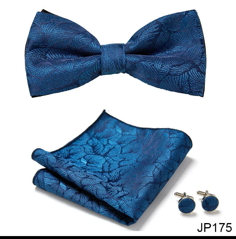 Great Quality Silver Office Butterfly Hanky Cufflink Set Bowtie For Men Geometric Hombre Formal Clothing