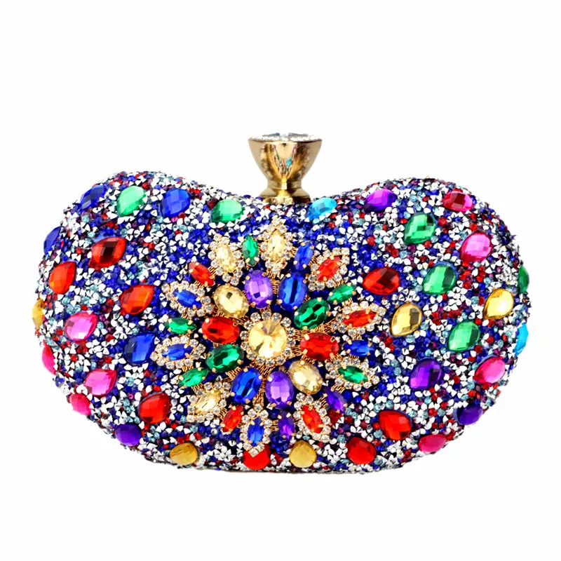 Multi Colors Two Side Luxury Crystal Floral Clutch Chain Bag Evening Woman Diamond Wedding Shoulder Wallet Purse Handbags