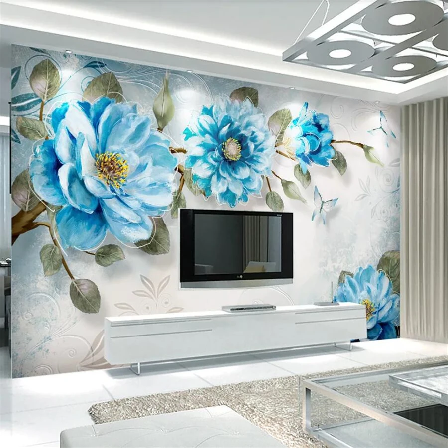 

Custom wallpaper 3d mural modern minimalist hand-painted oil painting peony flower 5d European-style wall decoration painting 8d