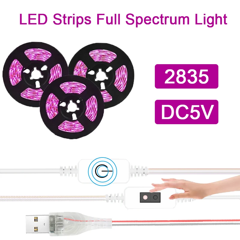 Full Spectrum 5V USB Plant Tape Led Light Indoor Flower Aquarium Plant Growth Light SMD2835 Growth Light Growth LED Strip