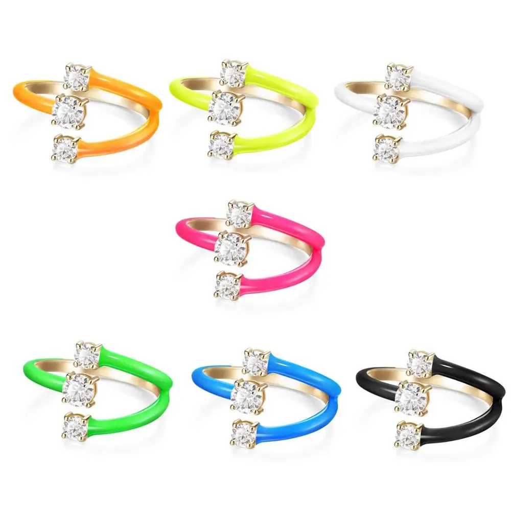 Rainbow Fashion Women Jewelry Candy Neon Enamel Colorful Finger Ring For Women Open Adjust Size