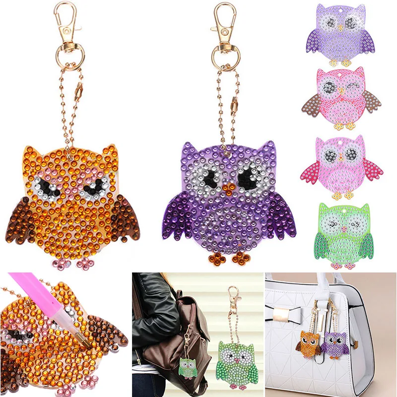 1 set 6pcs Owl Shaped Keychain DIY Diamond Painting Keyring Pendant Cross Stitch