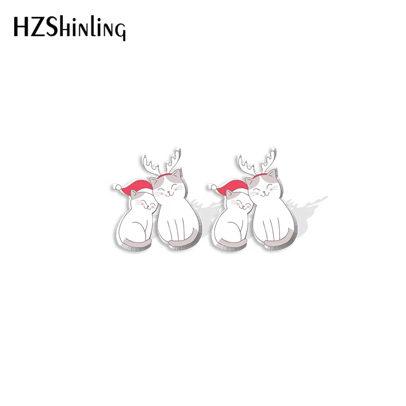 2021 New Christmas Cat Santa Stud Earring Cute Acrylic Resin Earrings Epoxy Handmade Jewelry Gifts Girl