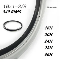 349 Bicycle Double Layer Rims 16 Inch 1 - 3/8 For Brompton Folding Bike Aluminum Alloy CNC Rim Black Silver 16 20 24 28 36 Hole