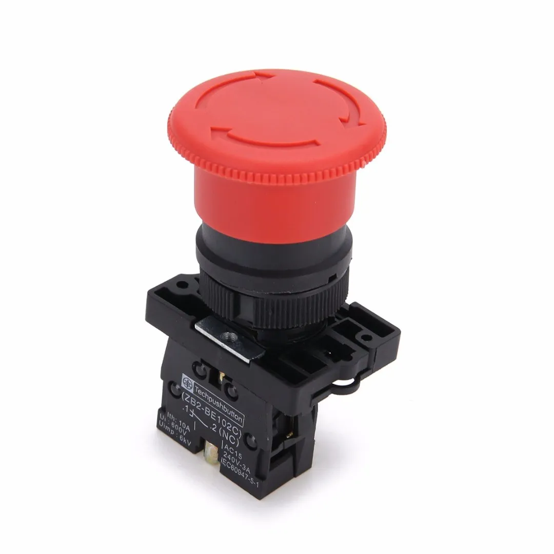 22mm Emergency Stop Mushroom Push Button Switch ZB2-BE102C Red NC XB2-ES542 Control Electrical Starter Switch 600V/10A