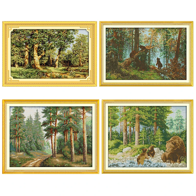 Embroidery Cross Stitch Kits The Pine Forest Morning Needlework Fabrics Stamped Patterns Counted 11CT 14CT Print Decor Gifts Set