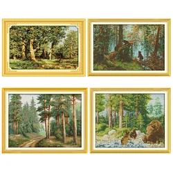 Kit per ricamo a punto croce la foresta di pini mattina tessuti per ricamo modelli stampati contati 11CT 14CT Set di regali per decorazioni con stampa