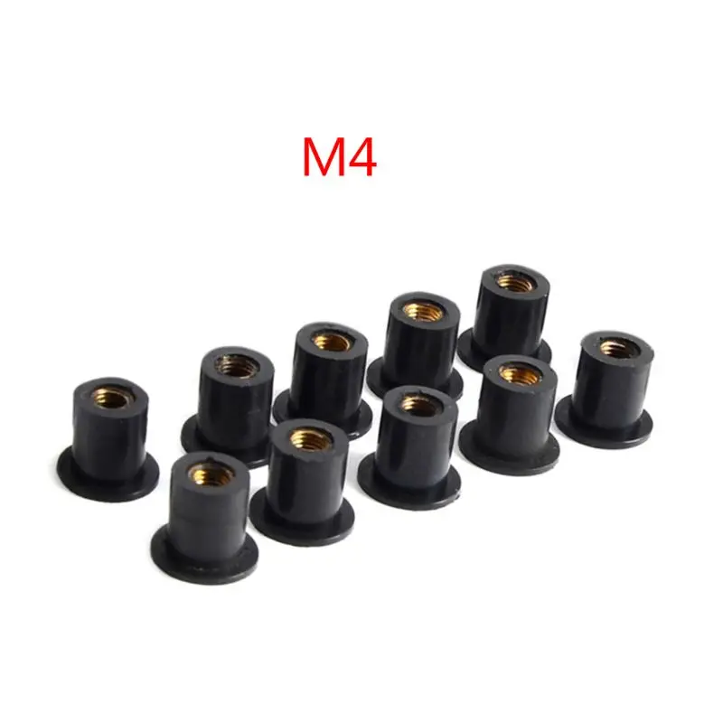 10pcs black M4/M5/M6 Rubber Well Nuts Blind Fastener Windscreen Windshield Fairing Cowl Fastener Accessories for Motorcycle