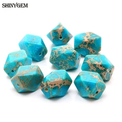 Mankuu 12*16mm Irregular Faceted Natural Green Blue Sea Sediment Stone Beads Charm Texture For Jewelry Making 10pcs Wholesale