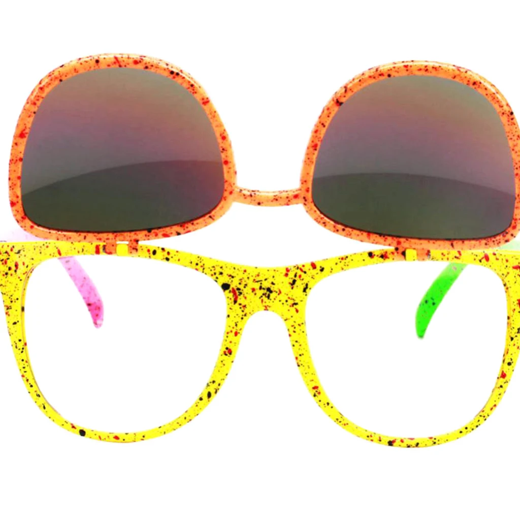 Gafas de sol de neón con tapa hacia arriba, lentes coloridas divertidas de los años 80 para Halloween, disfraces de Hip-Hop para fiesta, accesorios para fotos, accesorios para vestido de noche