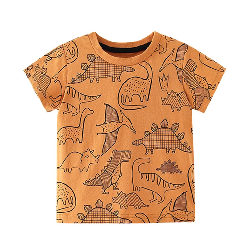 

Jumping Meters New Summer Dinosaur T shirts For Boys Girls Fashion Animals Print Hot Selling Cotton Baby Tees Tops Children's