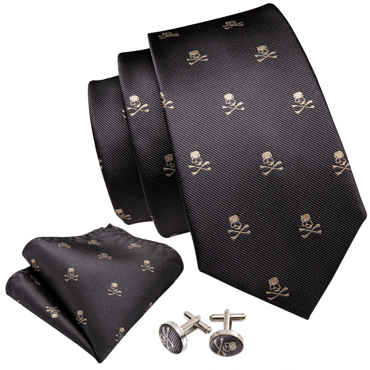 Brown Skull Fashion Men Tie Necktie Gravat Handkerchief Cufflinks Set Silk Ties For Men Suit Party  Business Gift Barry.Wang