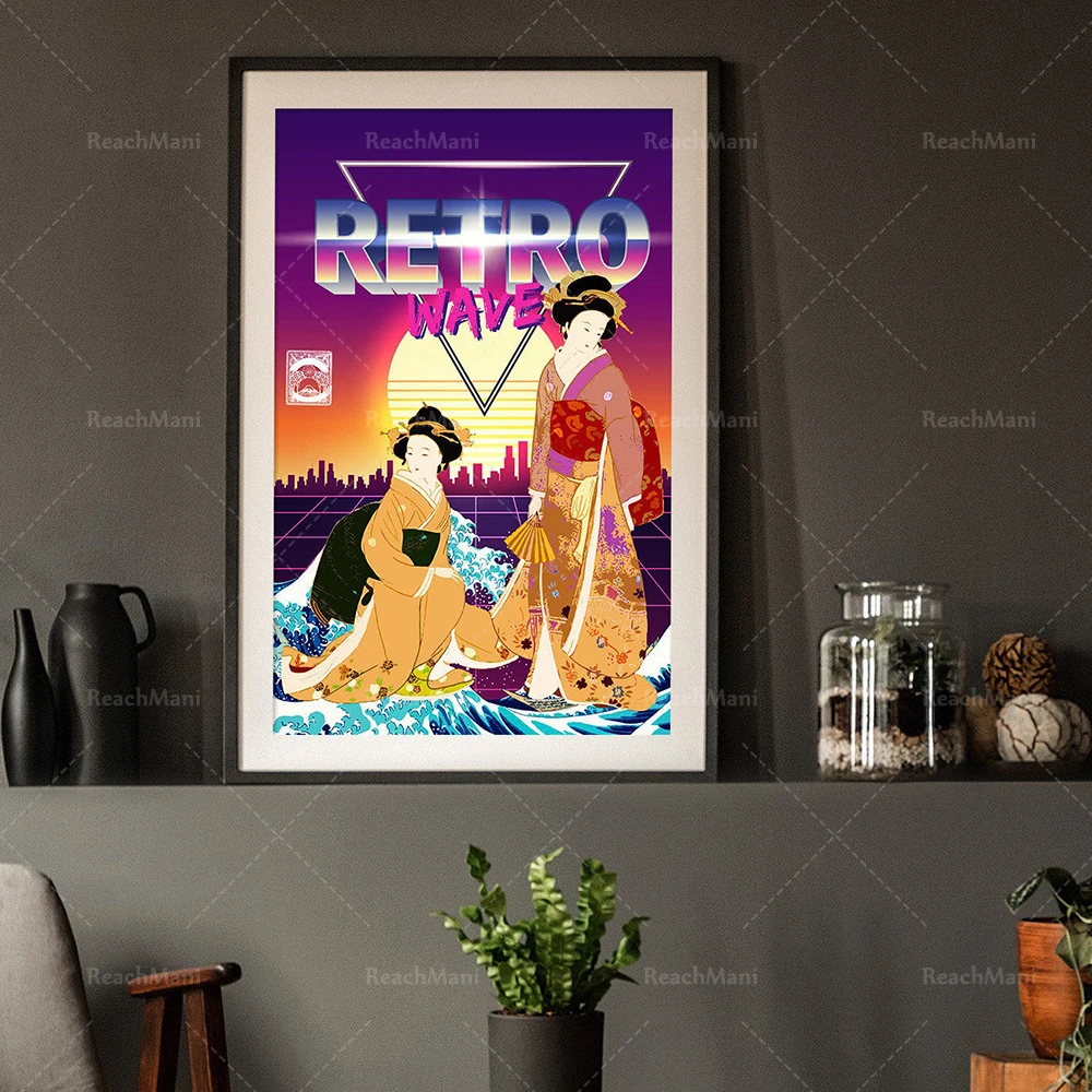 Synthwave Space: Ukiyo-e Japanese art prints, poster prints, wall art, home decoration-