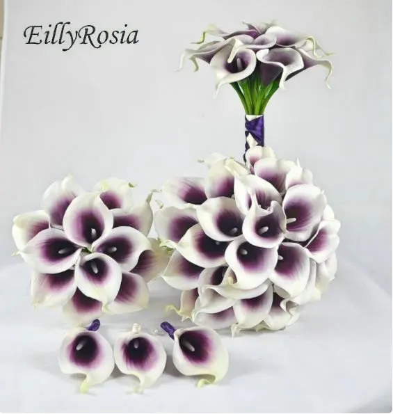 

EillyRosia Calla Lily Purple Bridal Bouquet Bridesmaid Holding Flowers Artificial Wedding Bouquet Collection Set Ramos de Novia