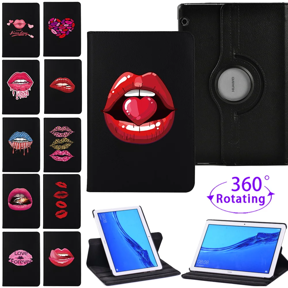 

360 Degree Rotating Smart Case for Huawei MediaPad T3 10 9.6"/MediaPad T5 10 10.1" PU Leather Flip Stand Tablet Cover Shell