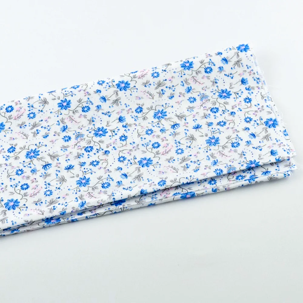 Booksew 1 Piece 50cmx50cm White Cotton Fabric Patchwork Printed Blue Floral Designs Pre-cut Fat Quarter Sewing for Craft Textile