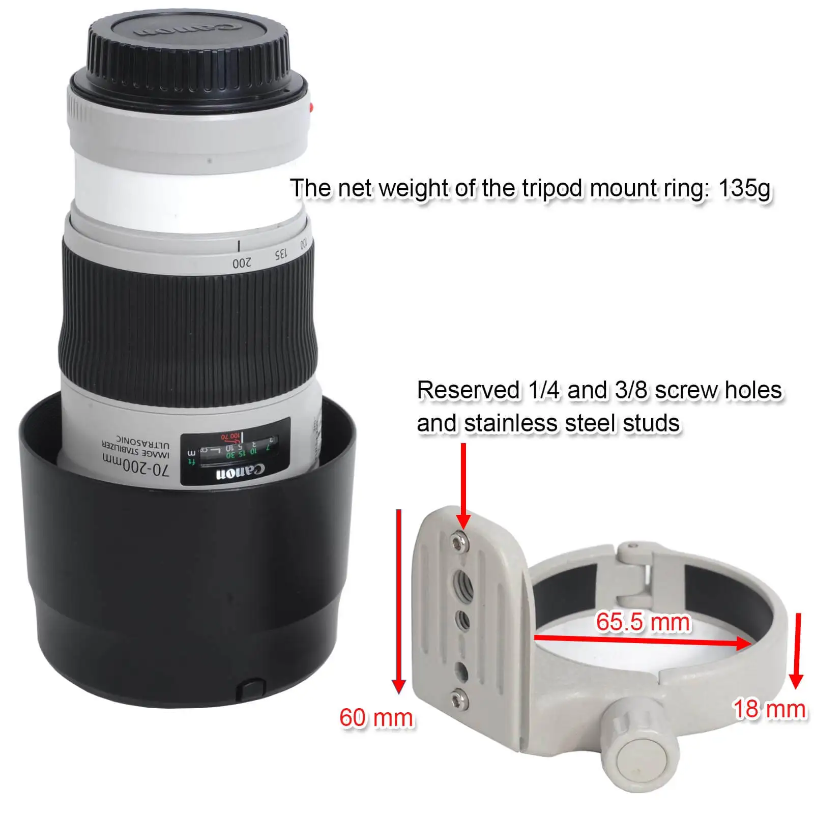 Lens Collar Tripod Mount Ring for Canon EF 70-200mm f/4L IS II USM Lens with Quick Release Plate fit Arca-Swiss Tripod Head