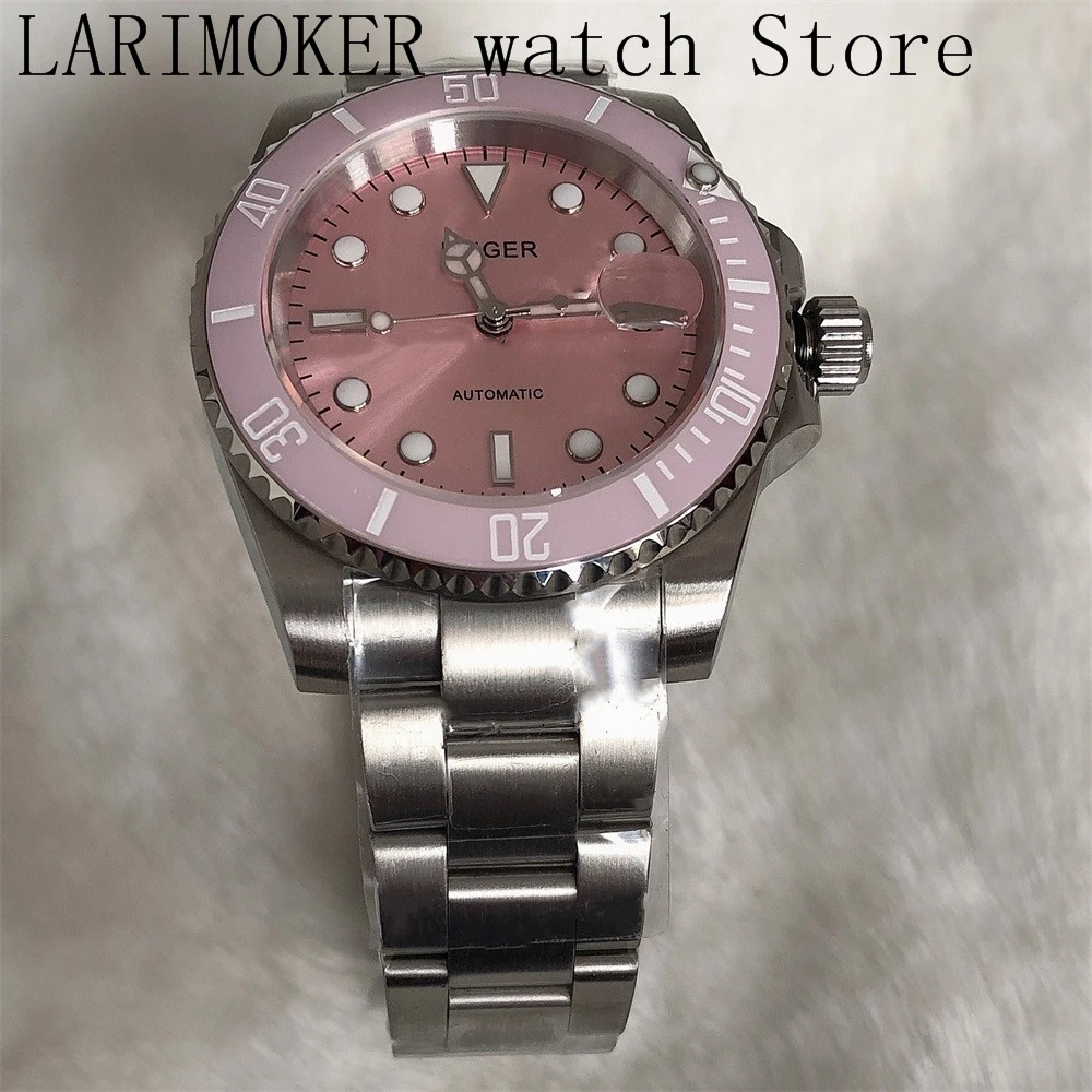 

Men's and women's casual waterproof luxury mechanical dial dial pink sapphire glass ceramic bezel date window automatic watc