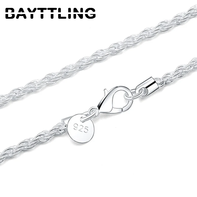 BAYTTLING New 925 Sterling Silver 3MM Rope Chain 16/18/20/22/24 Inch Rope Necklace Jewelry For Woman Man Fashion Wedding Gift BAYTTLING New 925 Sterling Silver 3MM Rope Chain 16/18/20/22/24 Inch Rope Necklace Jewelry For Woman Man Fashion Wedding Gift