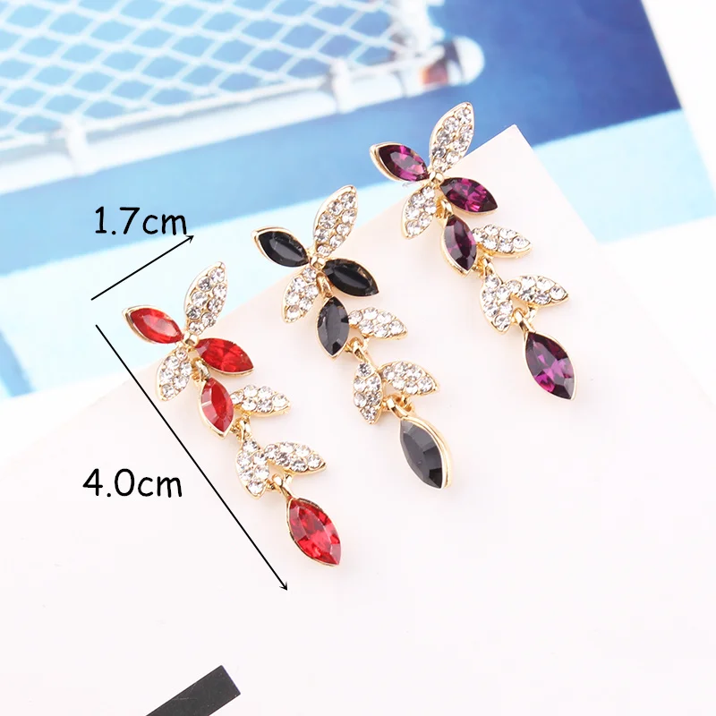 LUBOV Vintage Bohemia Natural Stone Black Crystal Big Earring For Women Fashion Jewelry Green Flower Dangle Drop Earrings Bijoux