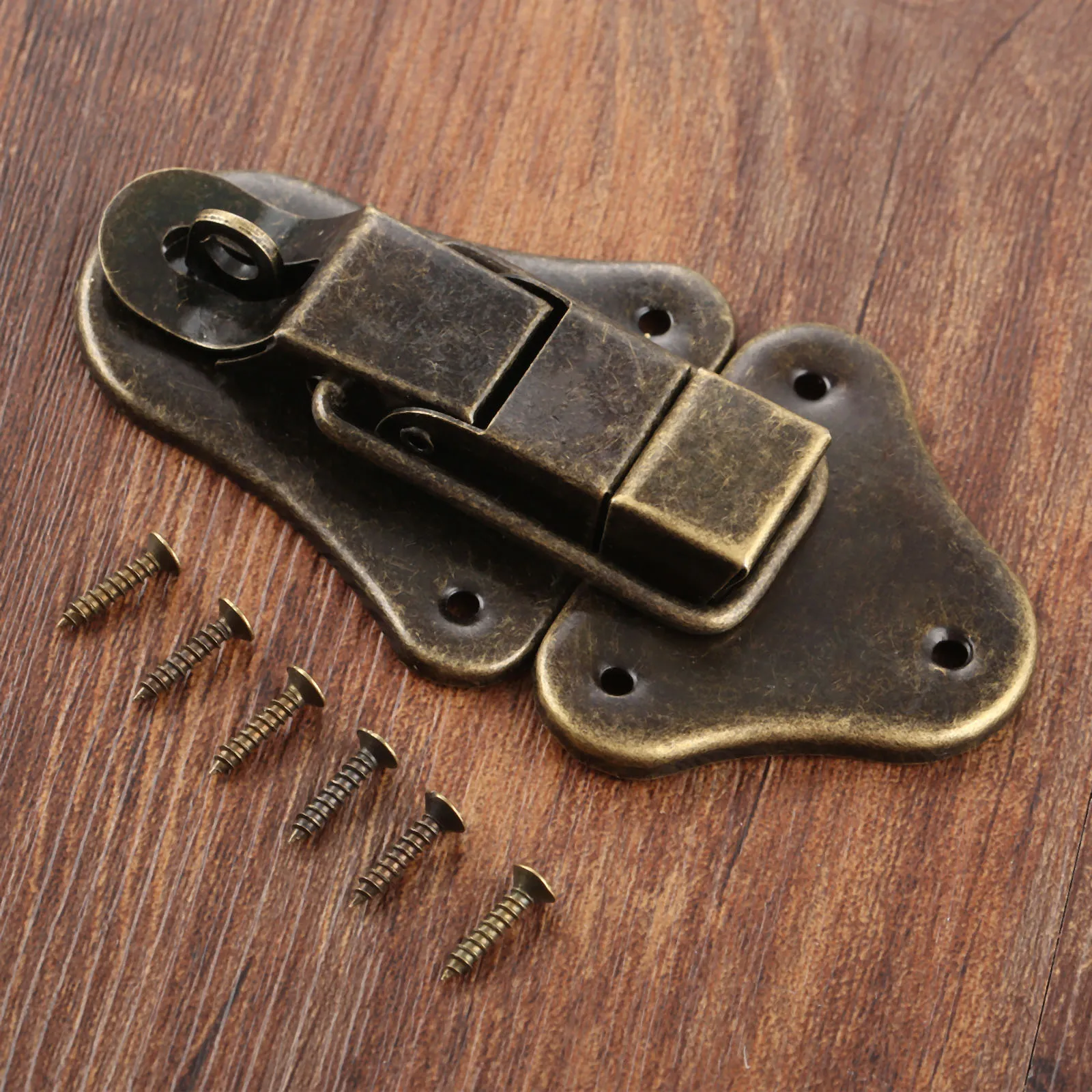 95*52mm Antique Jewelry Wooden Box Lock Hasps Drawer Latches Suitcases Hasp Latch Buckle Clasp Furniture Hardware With Screws