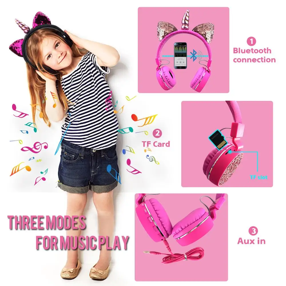 سماعة رأس لاسلكية للأطفال ، بلوتوث ، ستيريو ، موسيقى ، قابلة للتمدد ، رسوم متحركة ، هدايا للأولاد والبنات