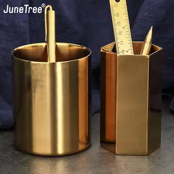 Vintage Brass Pen Holder Stationery Container Creative Office Supplies Pen Pencil Pot Desk Accessories School Student Storage