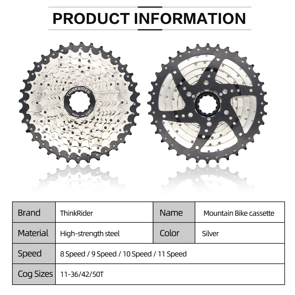 ThinkRider Mountain Bike 8 9 10 11 Speed Velocidade Bicycle Cassette MTB Freewheel Sprocket 36T 40T 42T 46T 50T 52T for Shimano