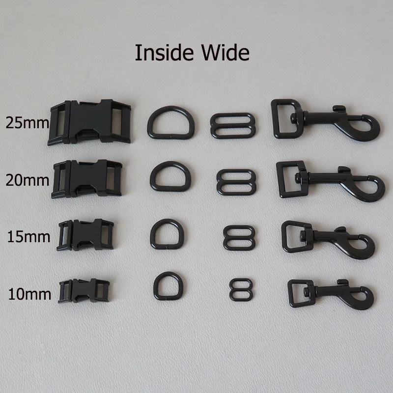 

10Sets/Lot Black Metal D Ring Adjuster Belt Release Buckle Carabiner Hook For Cat Dog Collar Paracord Lobster Clasp Accessory