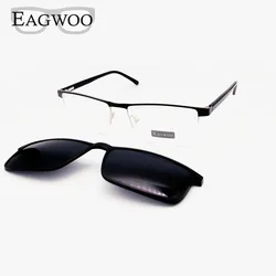 Magnet Men Eyeglasses Half Rim Metal Optical Frame Prescription Spectacle Myopia Business Eye Glasses Sunglasses 60mm Wide Face