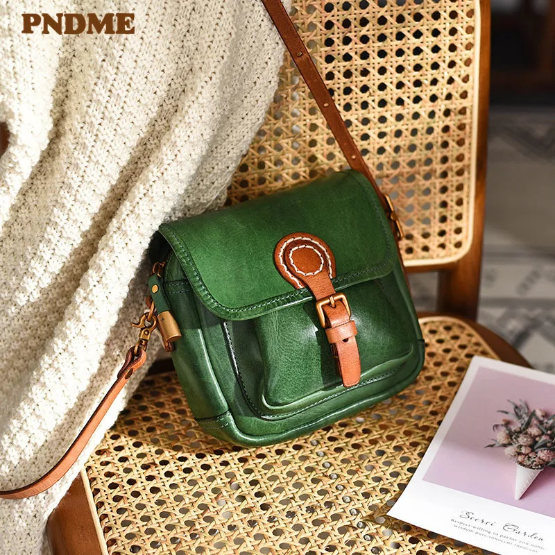 PNDME fashion luxury genuine leather mini women's small satchel for ladies daily weekend party natural real cowhide shoulder bag