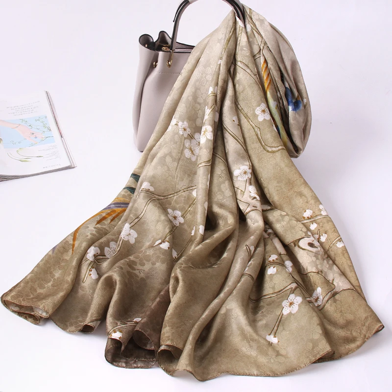 100% Pure Silk Scarf Women Shawls Wraps 2021 New Autumn Handkerchief Printed Foulard Femme Hangzhou Natural Silk Neck Scarves