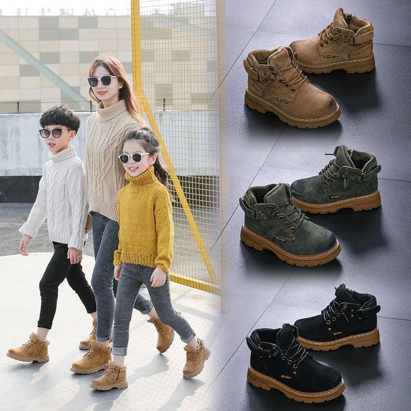 Autumn Winter Children Snow Boots Boys & Girls Shoes Fashion Genuine Leather Ankle Boots For Kids And Adult Eur Size 26-41