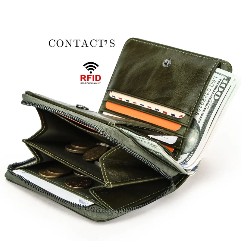 

Leather Wallet Men RFID Anti-theft Brush Multifunctional Leather Lady Wallet Zipper Coin Purse Card Holder